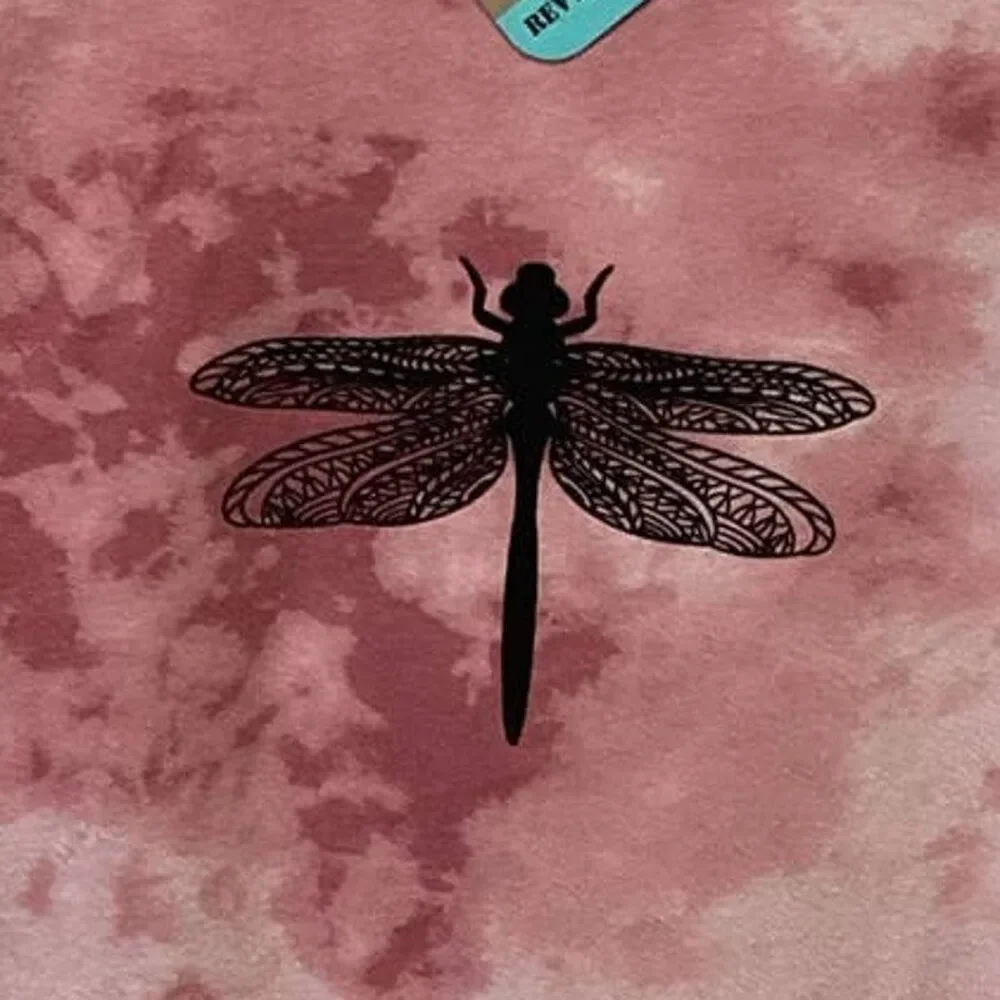 Hand Printed Upcycled Youth Large Dragonfly Short Sleeve Tie Dyed Tee Shirt